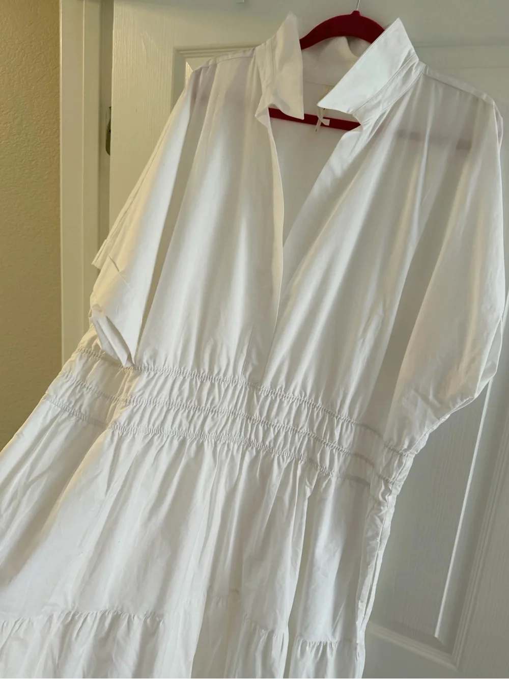 Anthropologie Shirt dress White Tiered Maxi with Smocked Waistband - Picture 9 of 13